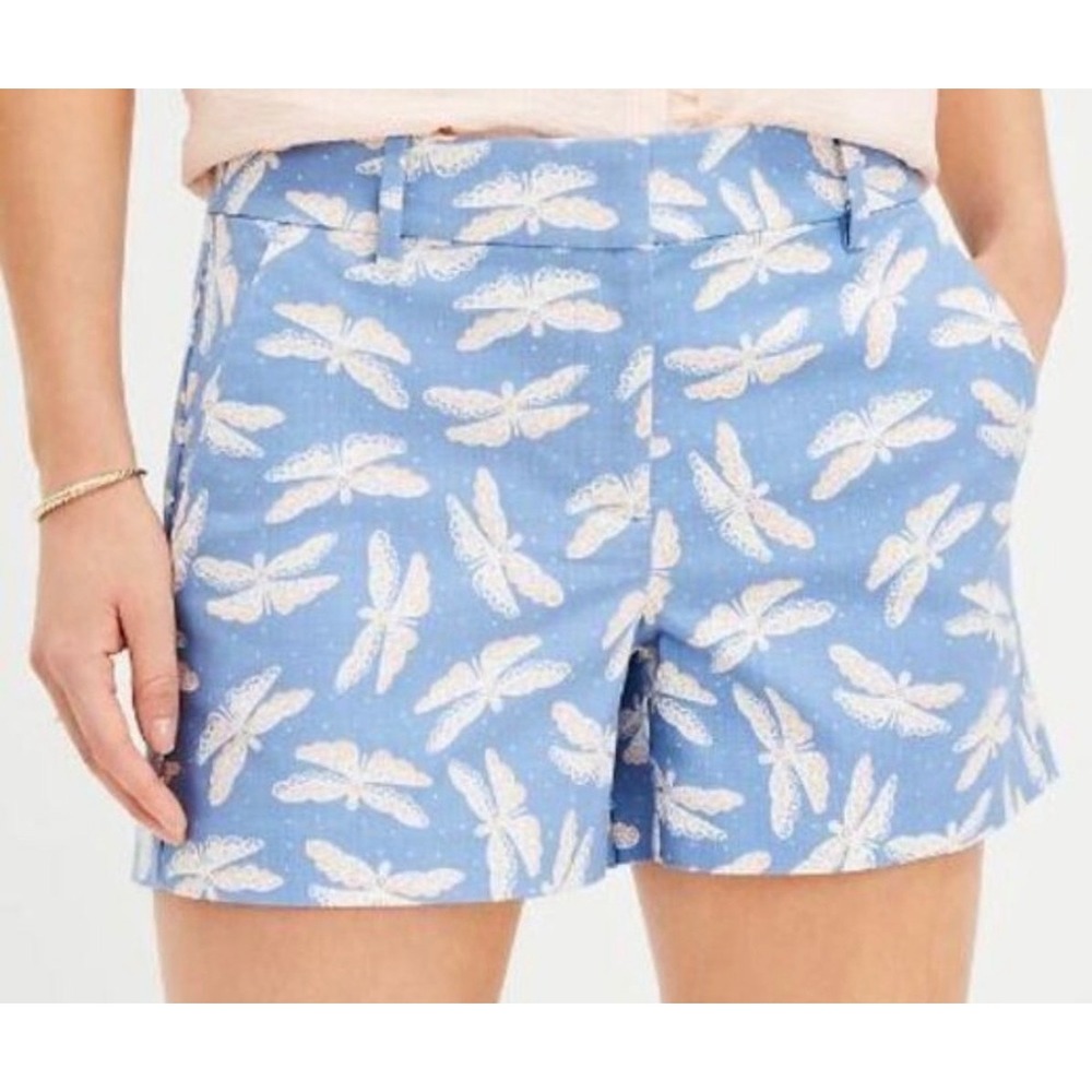 NWT LOFT Riviera Shorts size 6 Blue Dragonfly Print Cotton Stretch 5" inseam